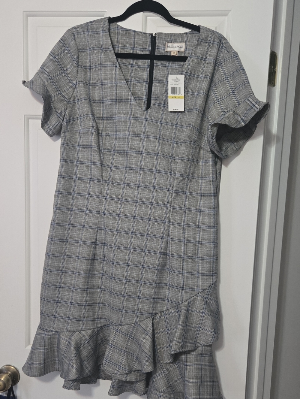 Weslee Rose Gray Plaid Ruffle-Hem Mini Dress